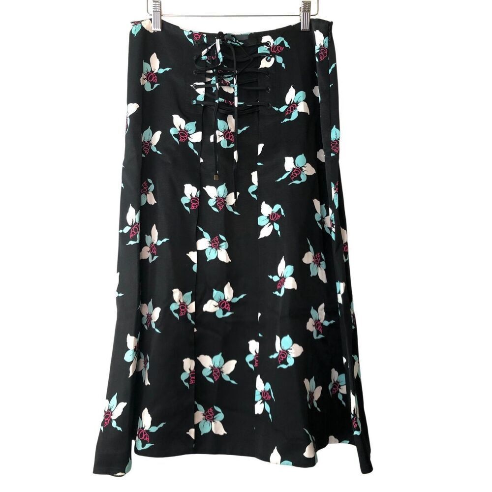 Anthropologie Maeve Zadie Floral Lace-Up Midi Skirt Sz 8 NWT Cottagecore Romanti - Picture 6 of 14